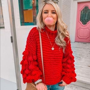 Red Pom Pom Sleeve Sweater | Goodnight Macaroon